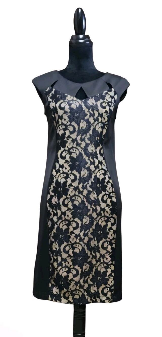 Studio Sheath Women’s Size 6 Black Floral Lace Cutout Neckline Formal Dress